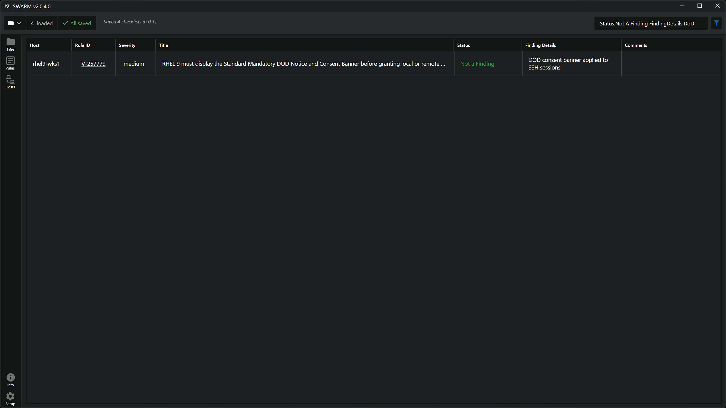 SWARM filtering interface showing data grid with search and filter popup